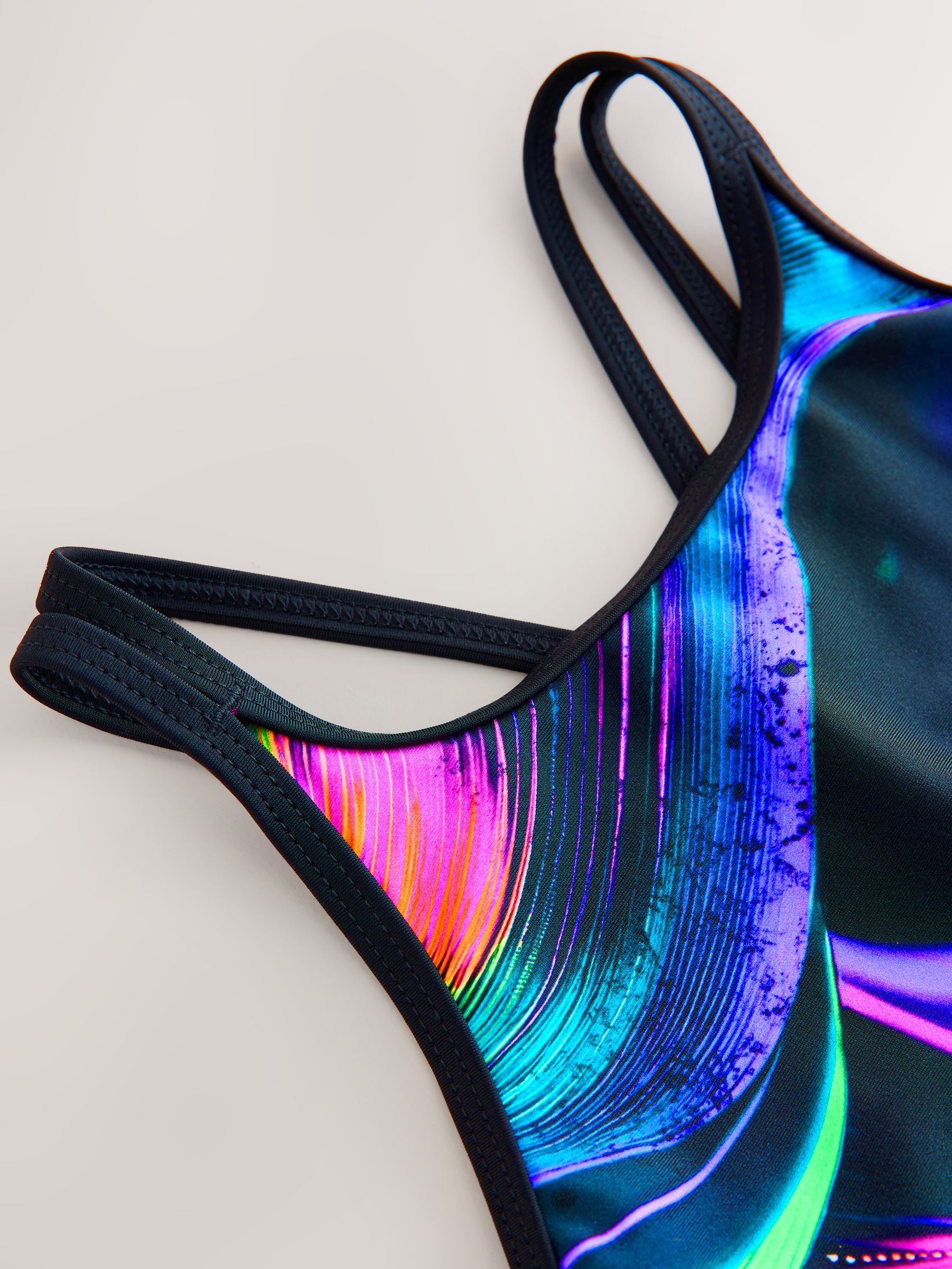 Buy Black/Pink/Purple Swirl Double Strap Swimsuit (3-16yrs) from