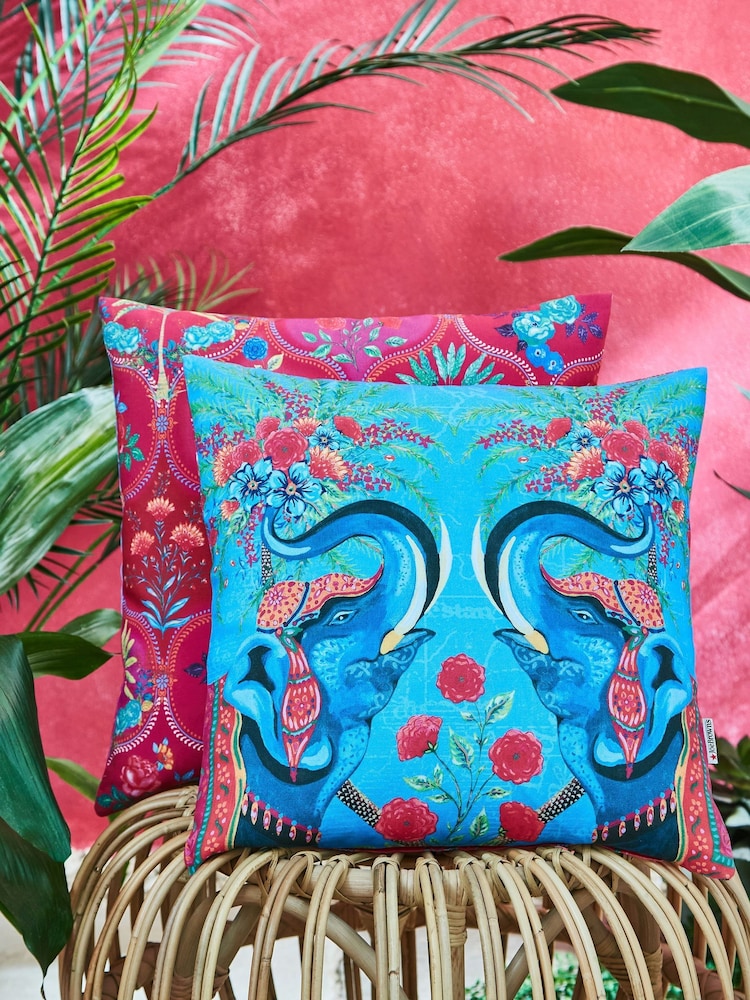 Joe Browns Aqua Bold Festival Elephants Reversible Garden Cushion - Image 1 of 6 Joe Browns Aqua Bold Festival Elephants Reversible Garden Cushion - Image 1 of 6