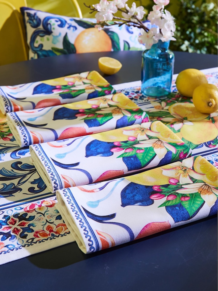 Joe Browns Set of 4 White Lemon Tile Print Napkins - Image 1 of 3