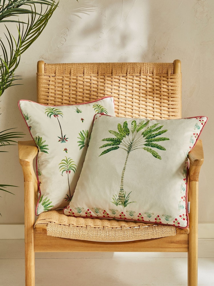 Joe Browns Cream Palm Tree Velvet Reversible Cushion - Image 1 of 7
