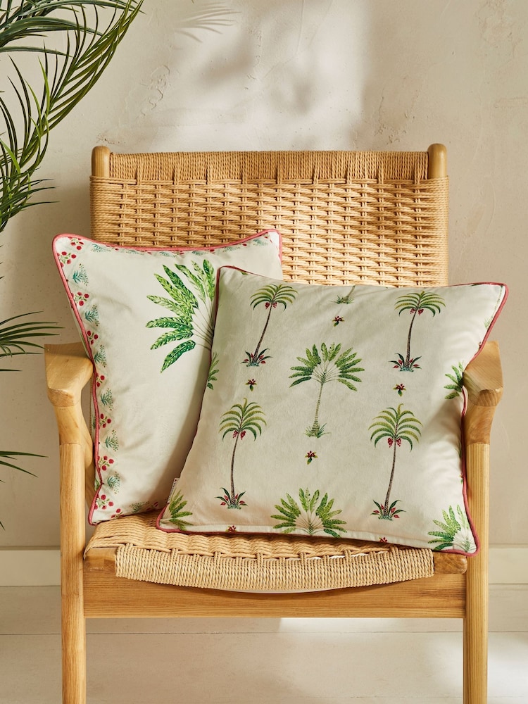 Joe Browns Cream Palm Tree Velvet Reversible Cushion - Image 2 of 7 Joe Browns Cream Palm Tree Velvet Reversible Cushion - Image 2 of 7
