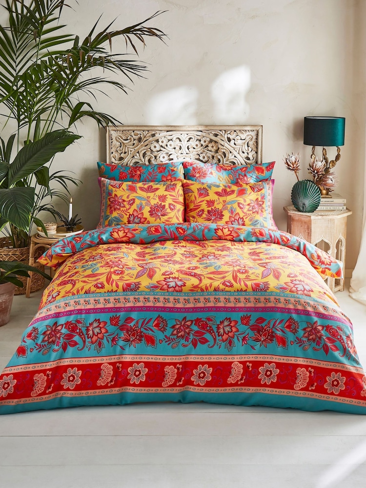 Joe Browns Ochre Border Print Cotton Sateen Reversible Duvet Set - Image 1 of 7