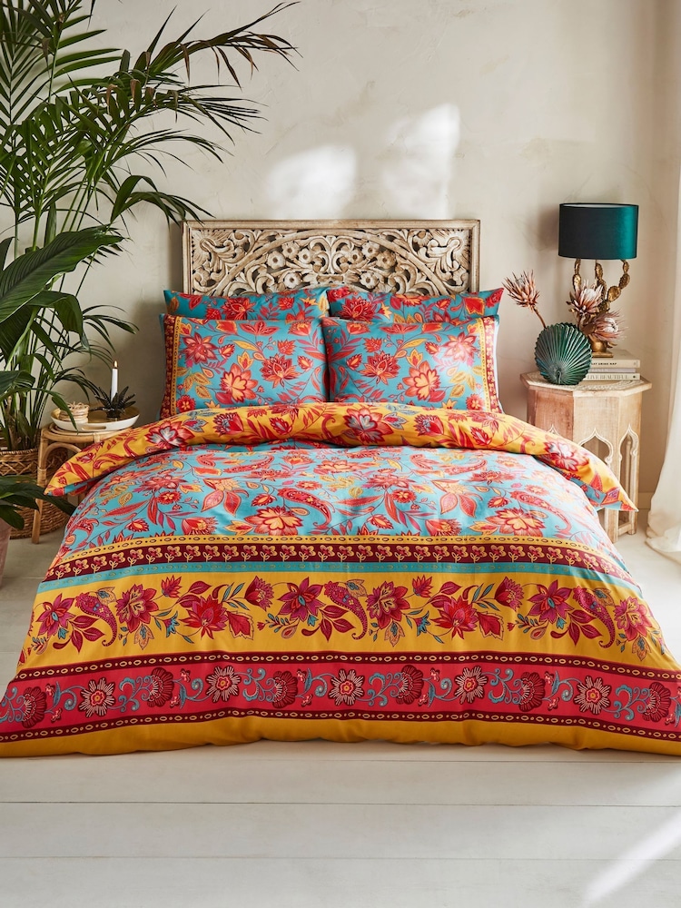 Joe Browns Ochre Border Print Cotton Sateen Reversible Duvet Set - Image 2 of 7