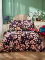 Joe Browns Navy Floral Blossom Cotton Sateen Reversible Duvet Set - Image 2 of 7
