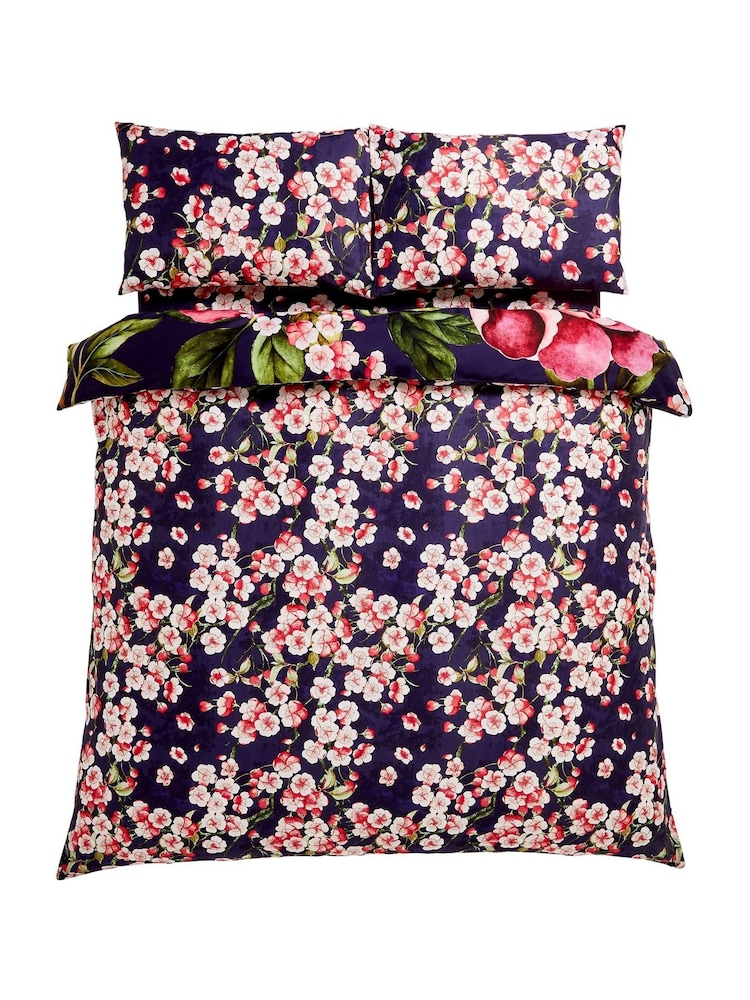 Joe Browns Navy Floral Blossom Cotton Sateen Reversible Duvet Set - Image 7 of 7