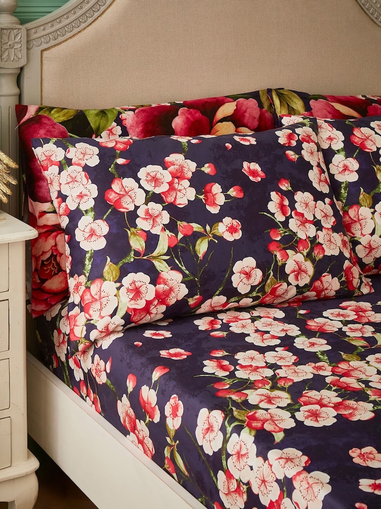 Joe Browns Navy Floral Blossom Fitted Sheet and Pillowcases - Image 1 of 3