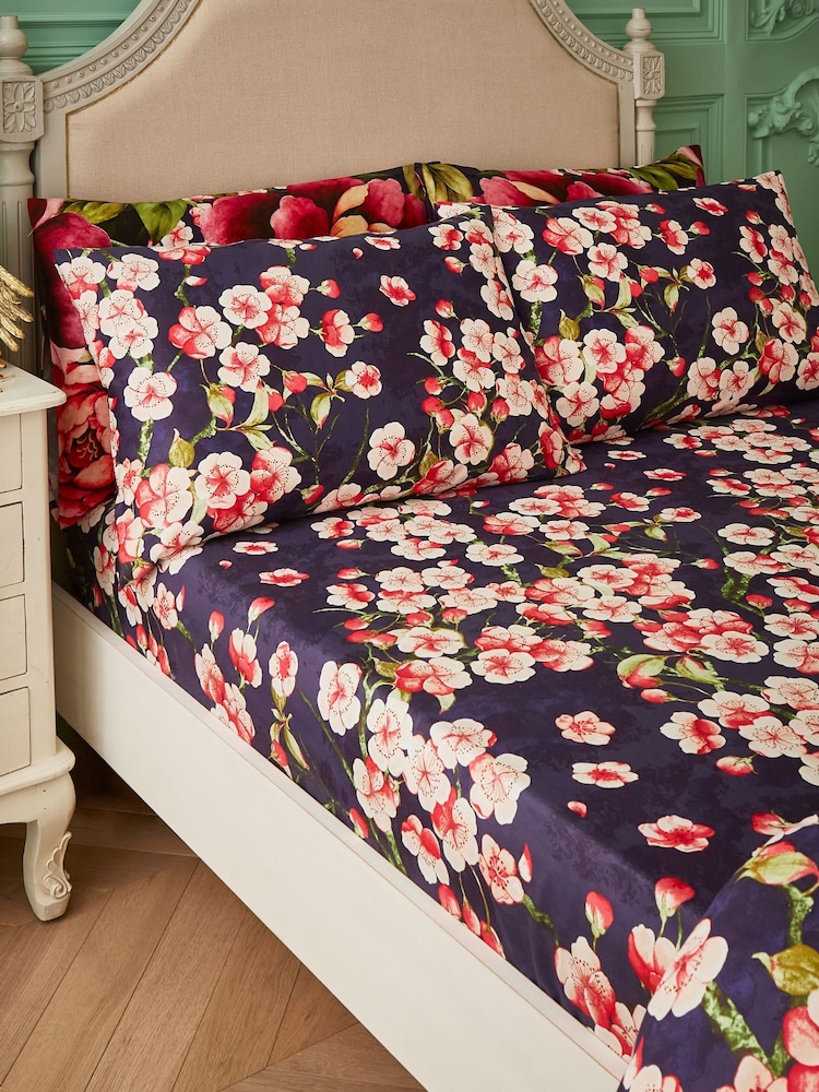 Joe Browns Navy Floral Blossom Fitted Sheet and Pillowcases - Image 2 of 3