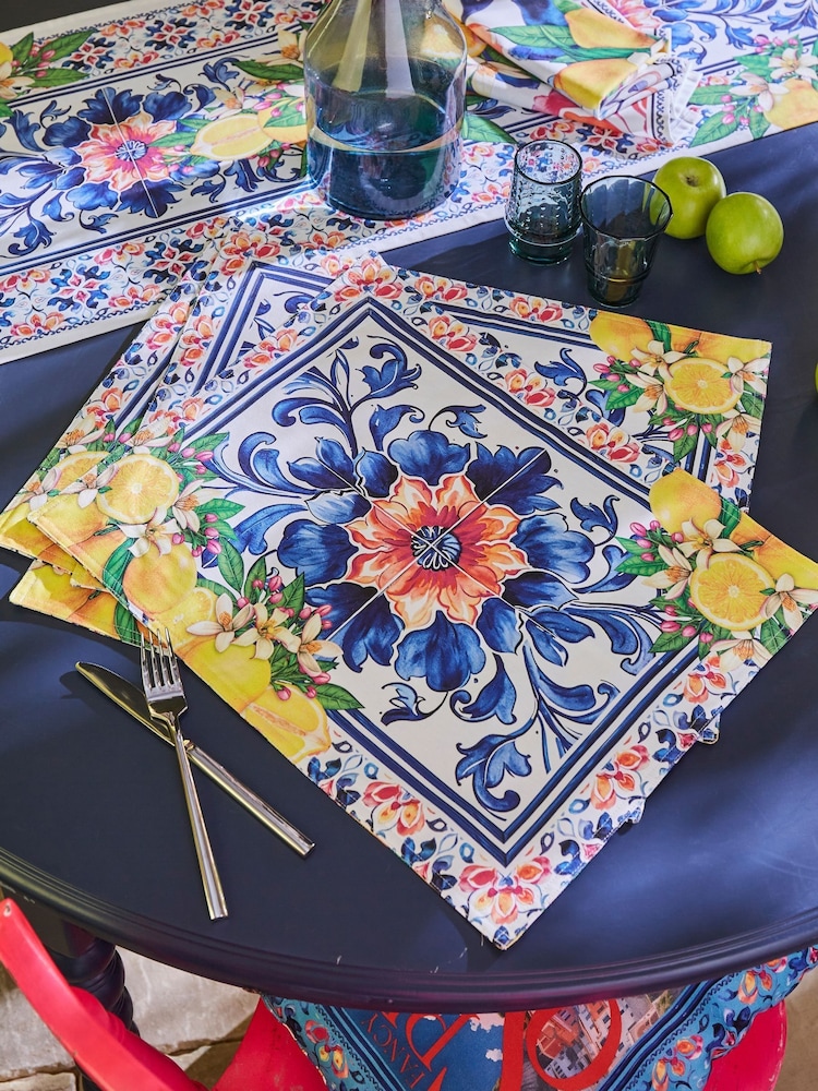 Joe Browns Set of 4 Blue Lemon Tile Print Placemats - Image 1 of 3