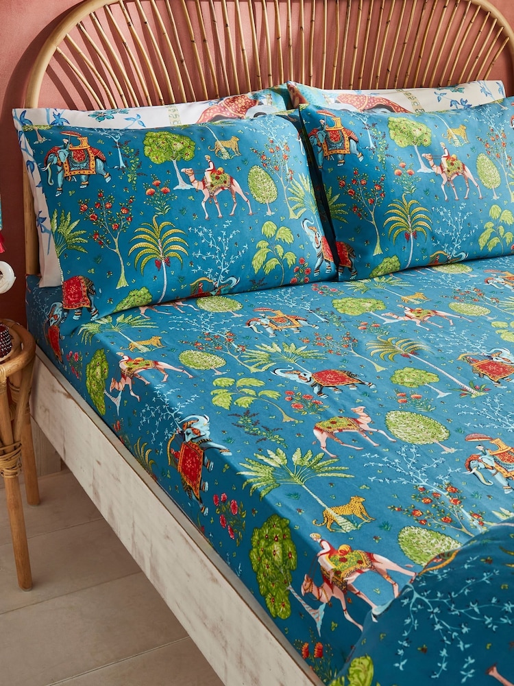 Joe Browns Blue Tropical Print Fitted Sheet and Pillowcases - Image 1 of 2