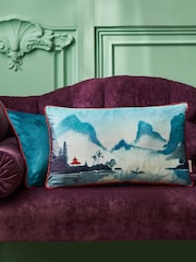 Joe Browns Aqua Cherry Blossom Landscape Reversible Velvet Cushion - Image 1 of 6