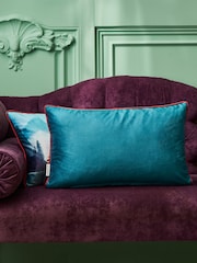 Joe Browns Aqua Cherry Blossom Landscape Reversible Velvet Cushion - Image 2 of 6