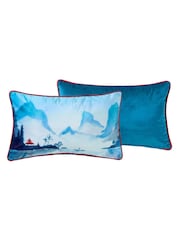 Joe Browns Aqua Cherry Blossom Landscape Reversible Velvet Cushion - Image 5 of 6