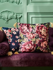 Joe Browns Navy Blossom Floral Tassel Reversible Velvet Cushion - Image 1 of 6