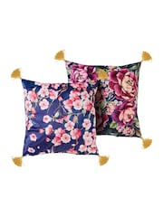 Joe Browns Navy Blossom Floral Tassel Reversible Velvet Cushion - Image 6 of 6