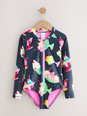 Navy Blue Ice Cream Long Sleeve Sunsafe Swimsuit (3mths-16yrs) - Image 5 of 8