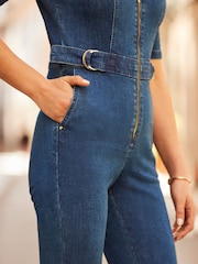 Sosandar Blue Petite Petite Kick Flare Jumpsuit - Image 5 of 5