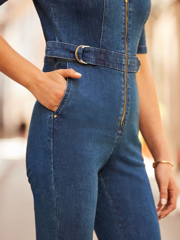 Sosandar Blue Petite Petite Kick Flare Jumpsuit - Image 5 of 5