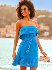 Sosandar Blue Broderie Detail Beach Dress - Image 1 of 5
