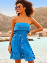 Sosandar Blue Broderie Detail Beach Dress - Image 5 of 5