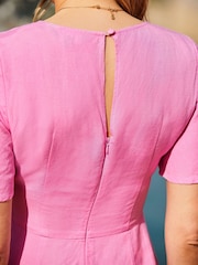 Sosandar Pink Linen Blend Wrap Dress - Image 5 of 5