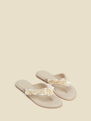 Sosandar Natural Shell Detail Leather Sandals - Image 1 of 5