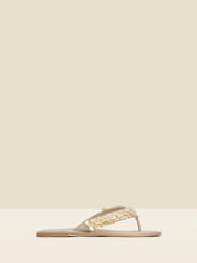 Sosandar Natural Shell Detail Leather Sandals - Image 2 of 5