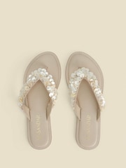 Sosandar Natural Shell Detail Leather Sandals - Image 3 of 5