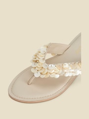 Sosandar Natural Shell Detail Leather Sandals - Image 4 of 5