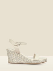 Sosandar White Leather Metallic Wedge Sandals - Image 1 of 4
