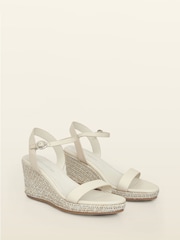 Sosandar White Leather Metallic Wedge Sandals - Image 2 of 4