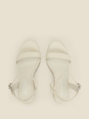 Sosandar White Leather Metallic Wedge Sandals - Image 3 of 4