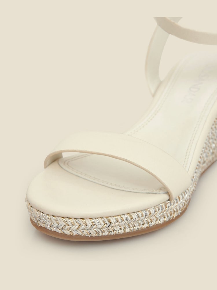 Sosandar White Leather Metallic Wedge Sandals - Image 4 of 4