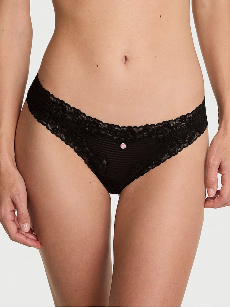 Victoria's Secret Black Thong Lace Waist Knickers - Image 1 of 2 Victoria's Secret Black Thong Lace Waist Knickers - Image 1 of 2