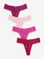 Victoria's Secret Pink/Purple/Red Thong 4 Pack Knickers - Image 1 of 7