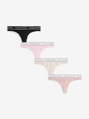 Victoria's Secret Black/Pink/Nude Thong Logo 4 Pack Knickers - Image 1 of 7