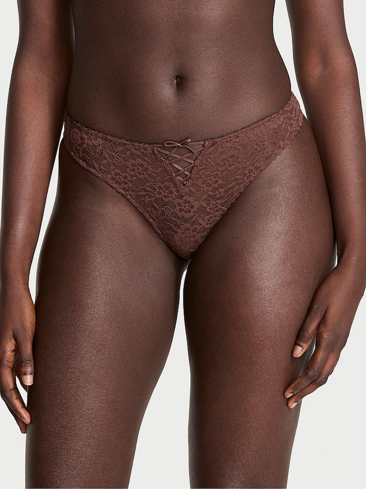 Victoria's Secret Ganache Nude Thong Lace Up Knickers - Image 1 of 5 Victoria's Secret Ganache Nude Thong Lace Up Knickers - Image 1 of 5