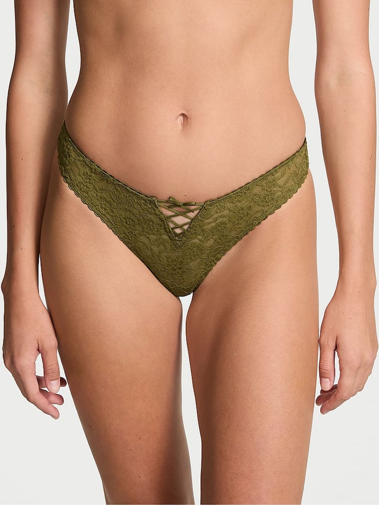Victoria's Secret Green Chameleon Thong Lace Up Knickers - Image 1 of 4 Victoria's Secret Green Chameleon Thong Lace Up Knickers - Image 1 of 4