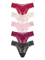 Victoria's Secret Red/Black/Pink/Purple Thong 5 Pack Knickers - Image 1 of 2