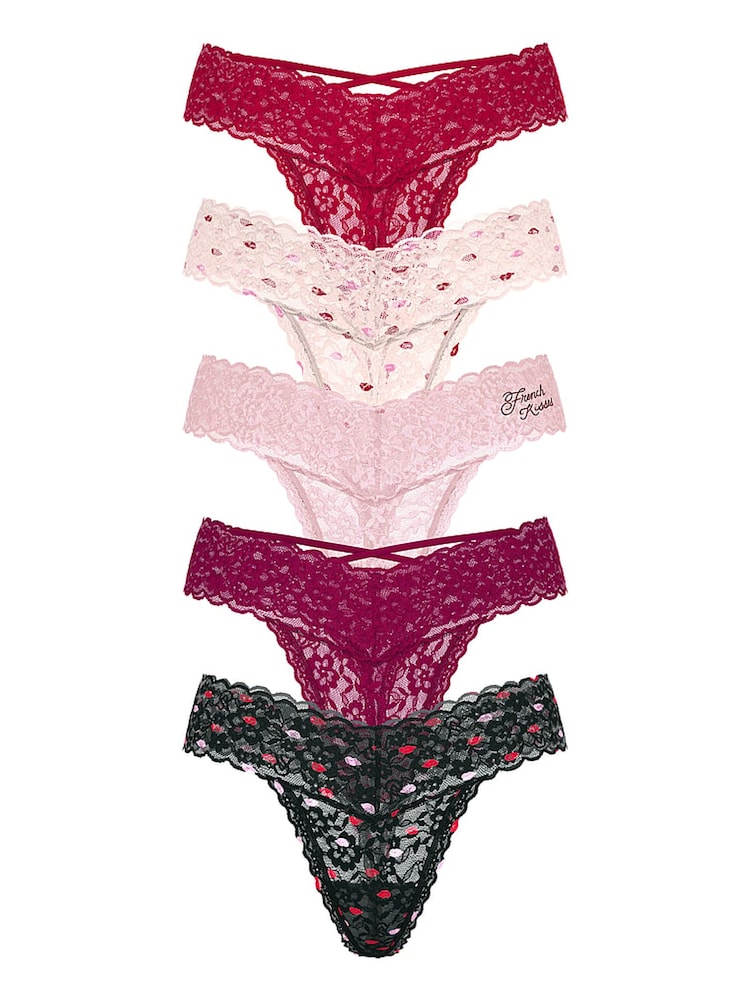 Victoria's Secret Red/Black/Pink/Purple Thong 5 Pack Knickers - Image 1 of 2