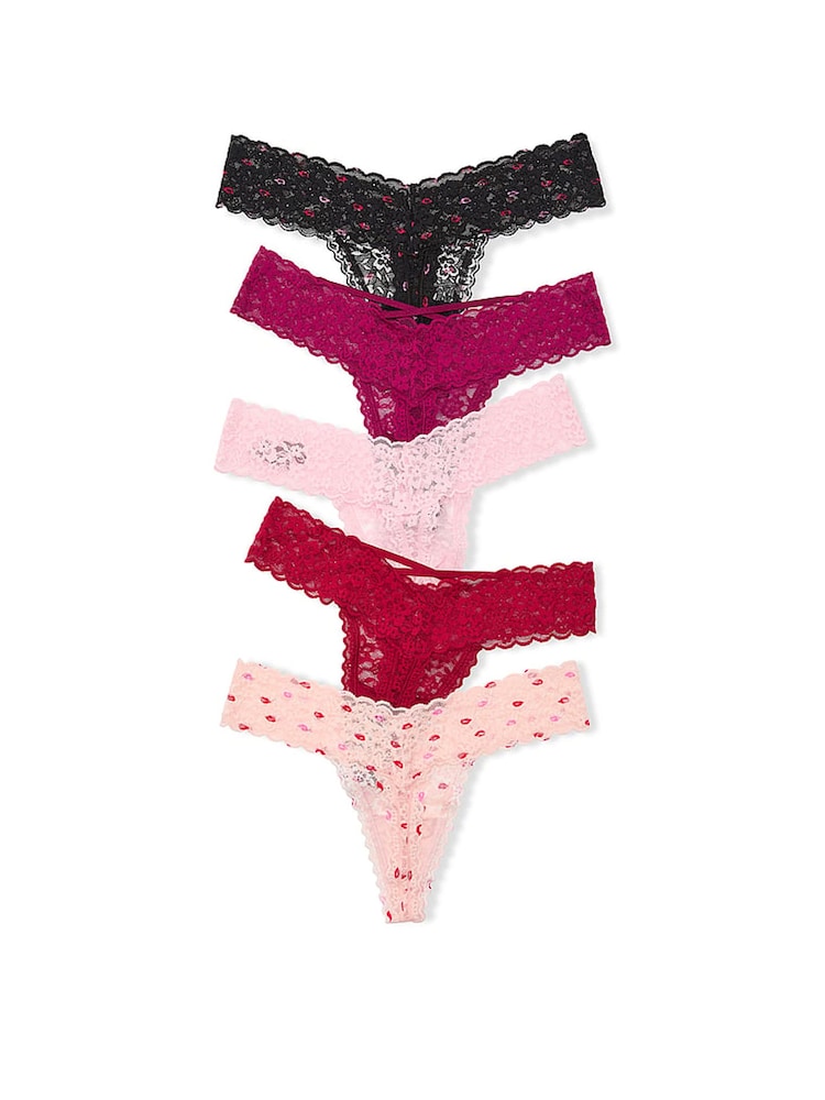 Victoria's Secret Red/Black/Pink/Purple Thong 5 Pack Knickers - Image 2 of 2