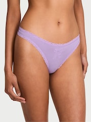 Victoria's Secret Jasmine Purple Bow Thong Cotton Lace Trim Knickers - Image 1 of 2