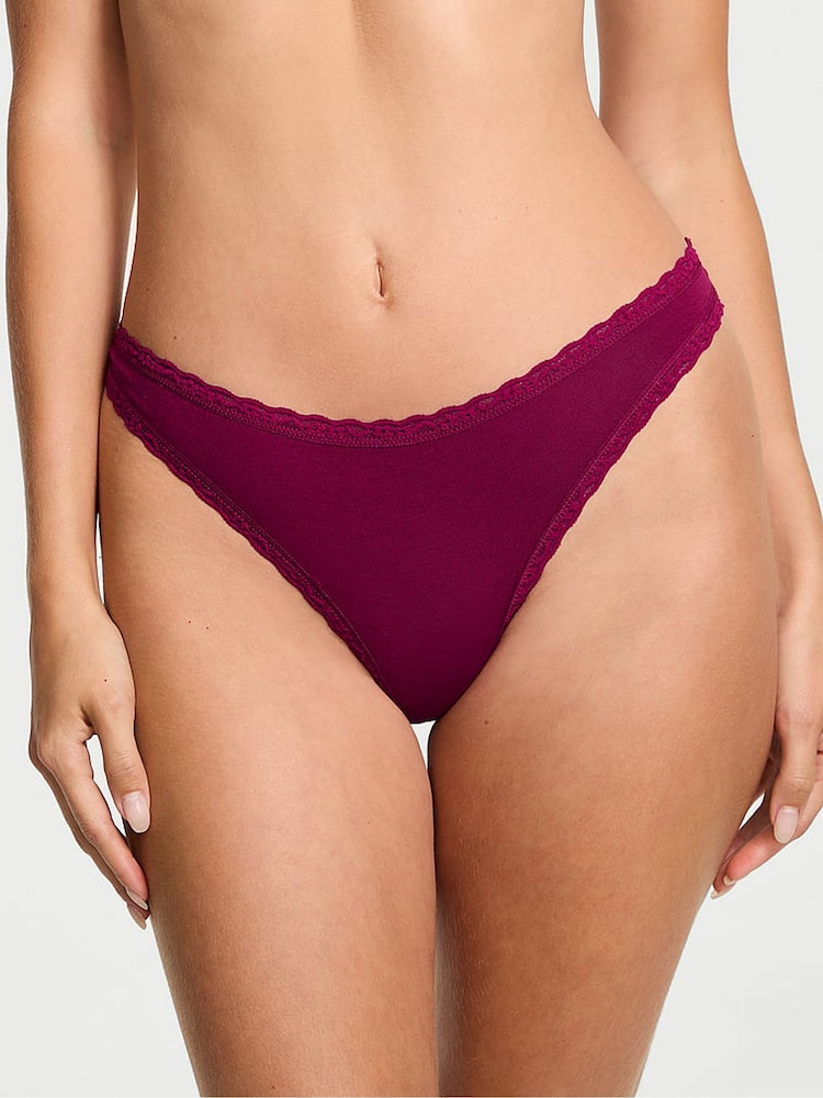 Victoria's Secret Fresh Jam Purple Thong Cotton Lace Trim Knickers - Image 1 of 3 Victoria's Secret Fresh Jam Purple Thong Cotton Lace Trim Knickers - Image 1 of 3