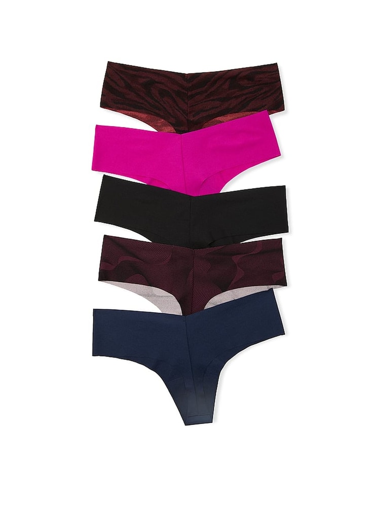 Victoria's Secret Black/Tiger/Pink/Blue Thong 5 Pack Knickers - Image 2 of 2 Victoria's Secret Black/Tiger/Pink/Blue Thong 5 Pack Knickers - Image 2 of 2