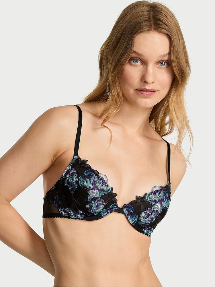 Victoria's Secret Electric Blue Lightly Lined Demi Orchid Embroidery Bra - Image 1 of 2 Victoria's Secret Electric Blue Lightly Lined Demi Orchid Embroidery Bra - Image 1 of 2