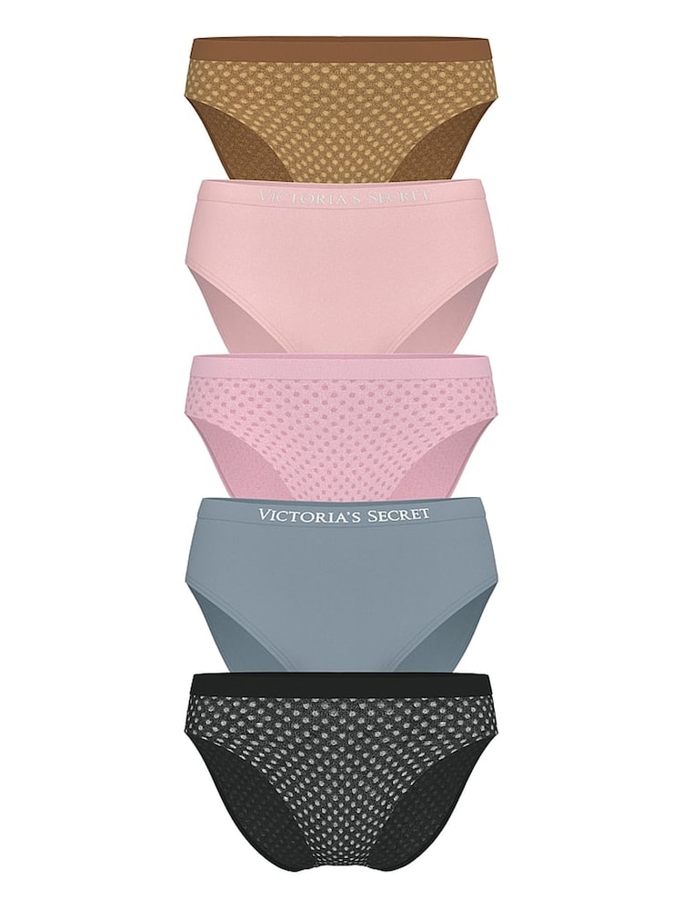 Victoria's Secret Brown/Pink.Blue/Black Brief Knickers 5 Pack - Image 1 of 2 Victoria's Secret Brown/Pink.Blue/Black Brief Knickers 5 Pack - Image 1 of 2