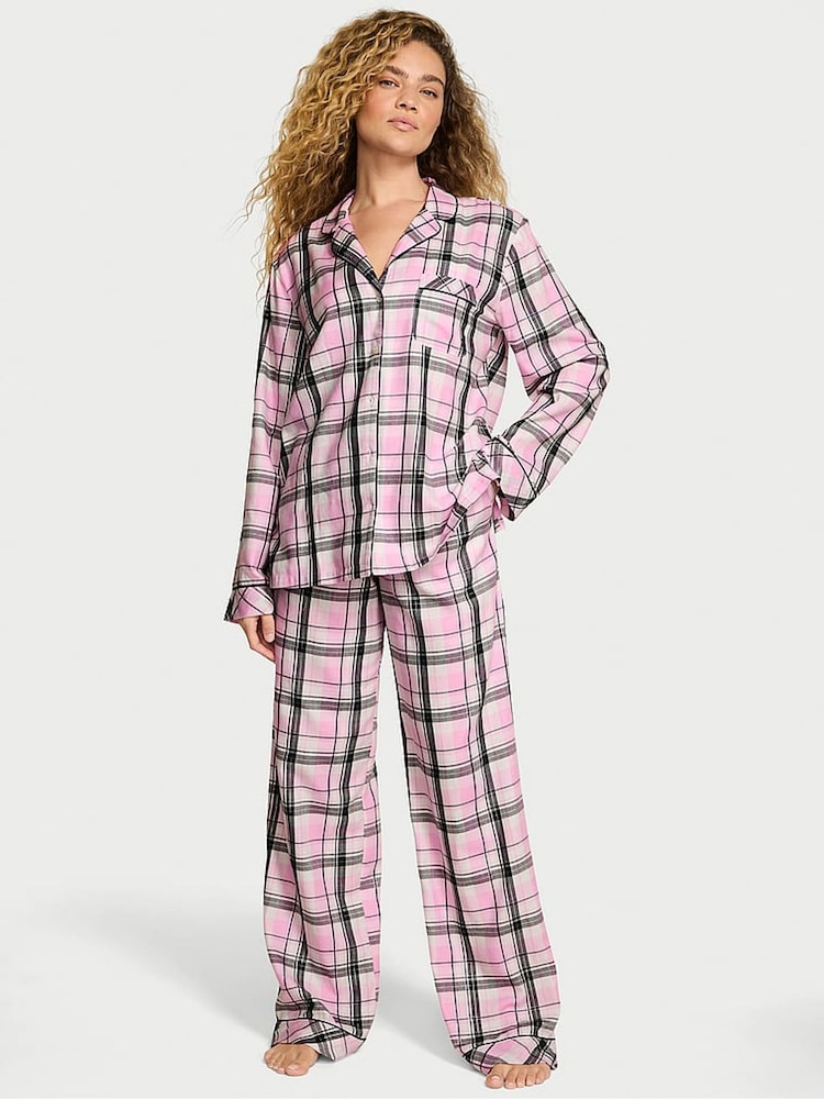 Victoria's Secret Coconut White/Black/Gold/Pink Plaid Flannel Long Pyjamas Set - Image 1 of 3 Victoria's Secret Coconut White/Black/Gold/Pink Plaid Flannel Long Pyjamas Set - Image 1 of 3