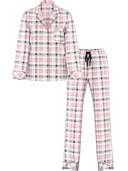 Victoria's Secret Coconut White/Black/Gold/Pink Plaid Flannel Long Pyjamas Set - Image 3 of 3