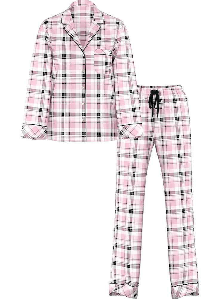 Victoria's Secret Coconut White/Black/Gold/Pink Plaid Flannel Long Pyjamas Set - Image 3 of 3 Victoria's Secret Coconut White/Black/Gold/Pink Plaid Flannel Long Pyjamas Set - Image 3 of 3