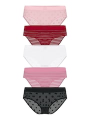 Victoria's Secret Pink/Red/Black/White Hipster 5 Pack Sheer Logo Knickers - Image 1 of 2