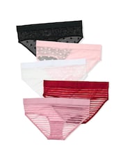 Victoria's Secret Pink/Red/Black/White Hipster 5 Pack Sheer Logo Knickers - Image 2 of 2